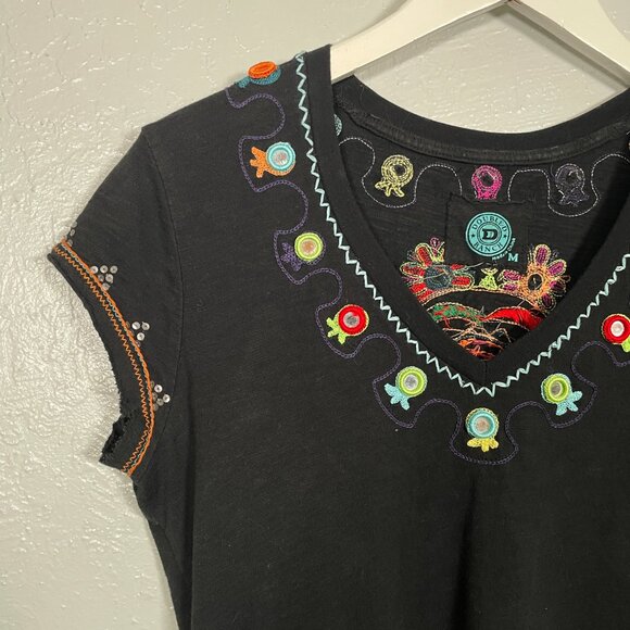 Double D Ranch Women M Black Embroidered Embellished T-Shirt Cotton Western - Picture 5 of 11